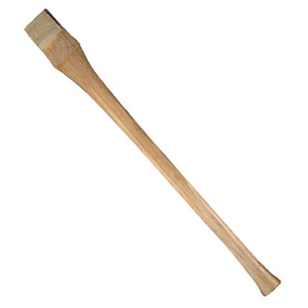 Solid wooden axe handle with a contoured grip, squared top for secure attachment, and a smooth sanded finish.