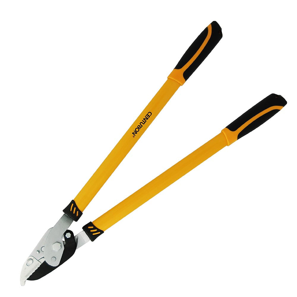 Centurion bypass lopper with long yellow handles and black ergonomic grips, featuring a sharp cutting blade.