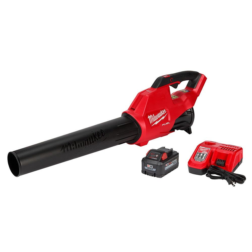 Milwaukee M18 Fuel leaf blower kit, including a high-performance blower, battery, and charger for effective debris clearing.