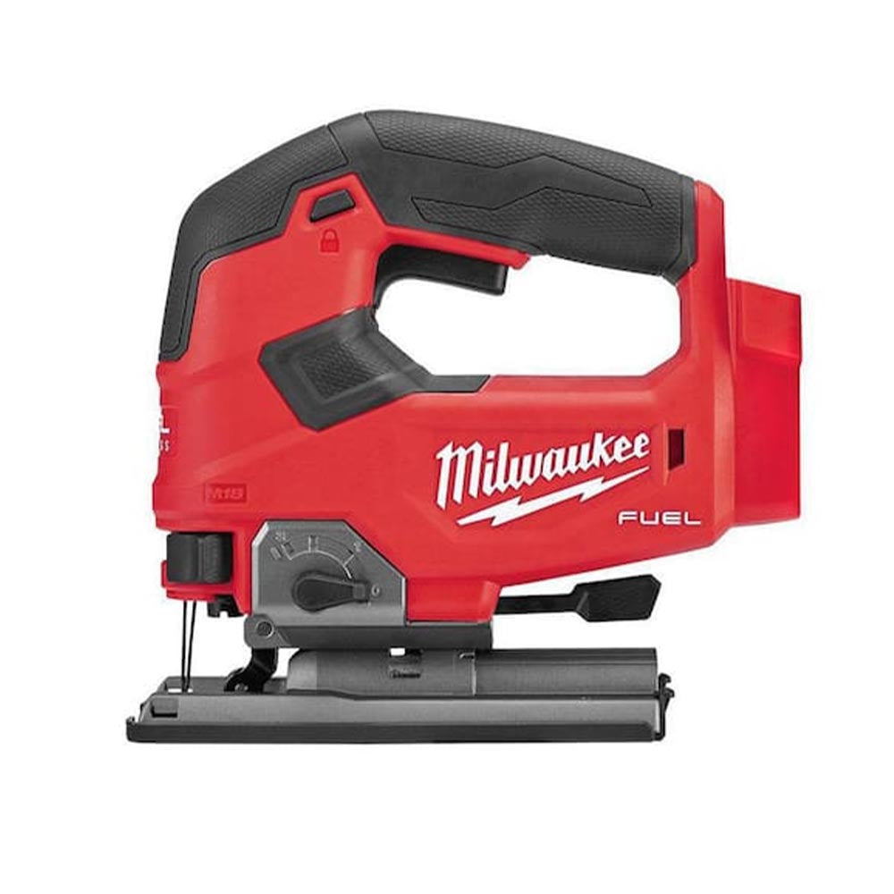Milwaukee M18 Fuel jigsaw with ergonomic handle, adjustable speed settings, and precision blade guide for accurate cutting.