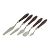 Palette knife set featuring stainless steel blades and dark wooden handles, numbered 1 through 5 for identification.