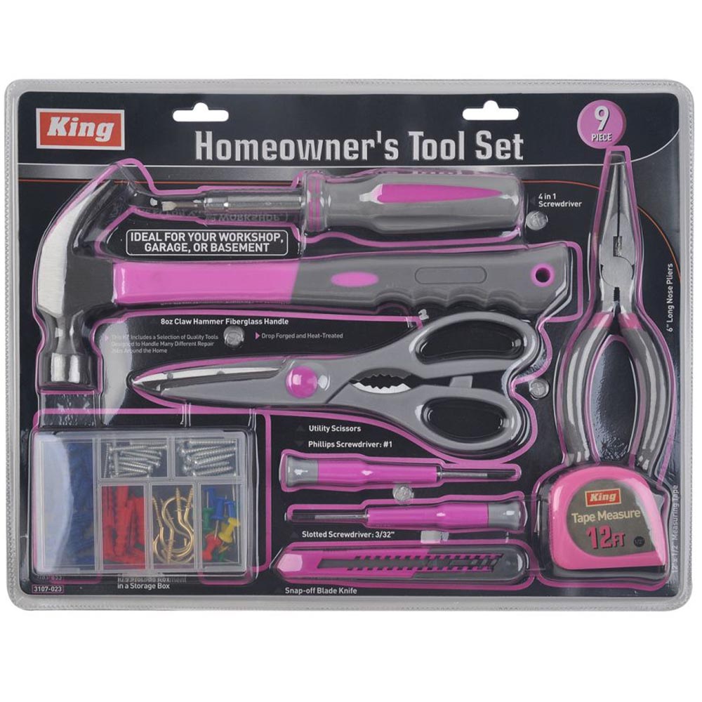 King 9pc Pink Homeowner's Tool Set - 3107-0