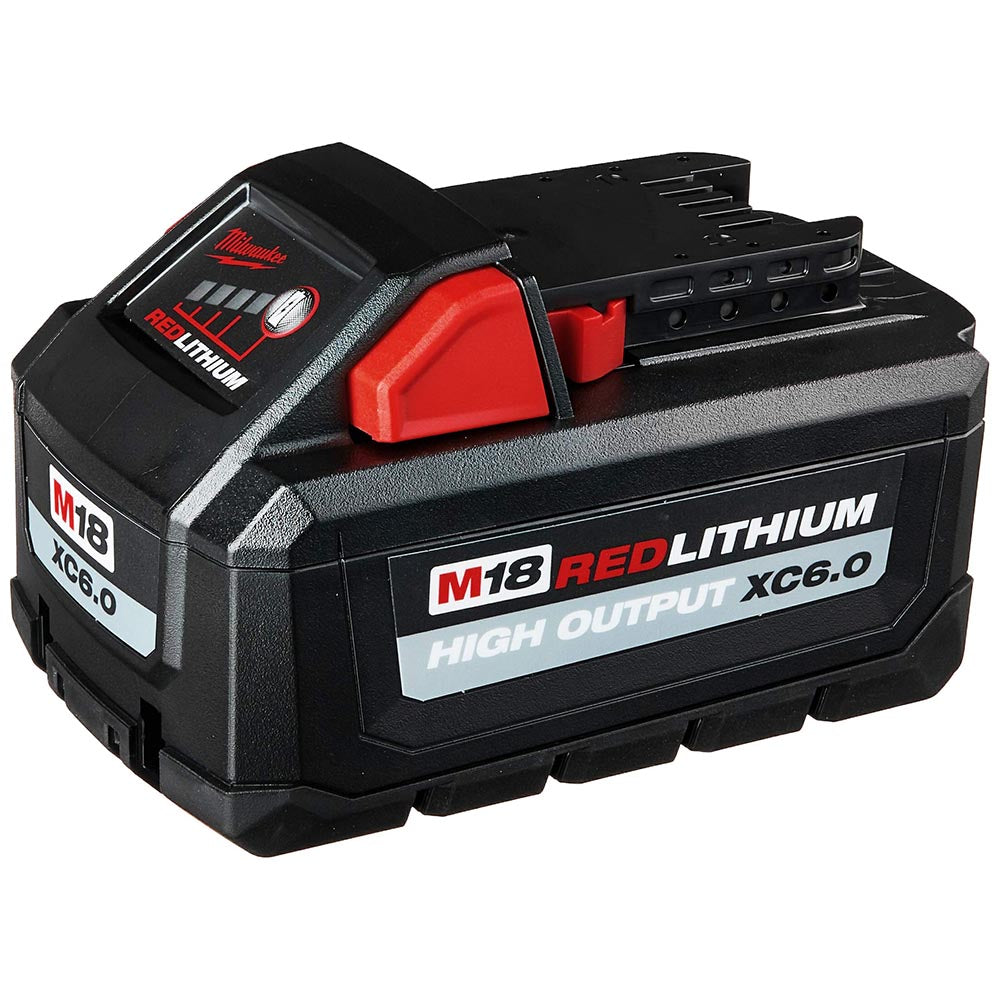 Milwaukee M18 RedLithium High Output XC6.0 battery pack designed for enhanced performance and extended run time in demanding tools.