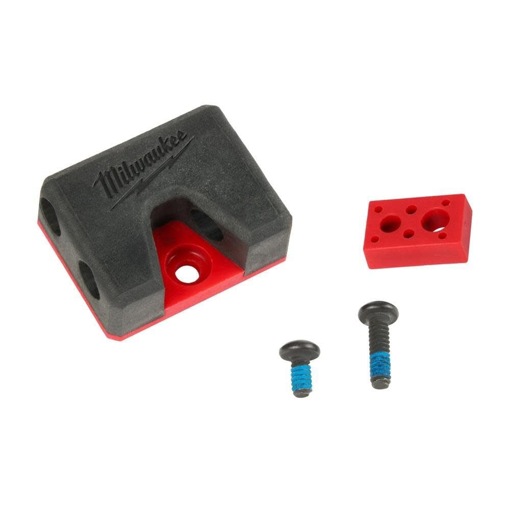 Milwaukee tool mounting bracket kit with screws, black and red.