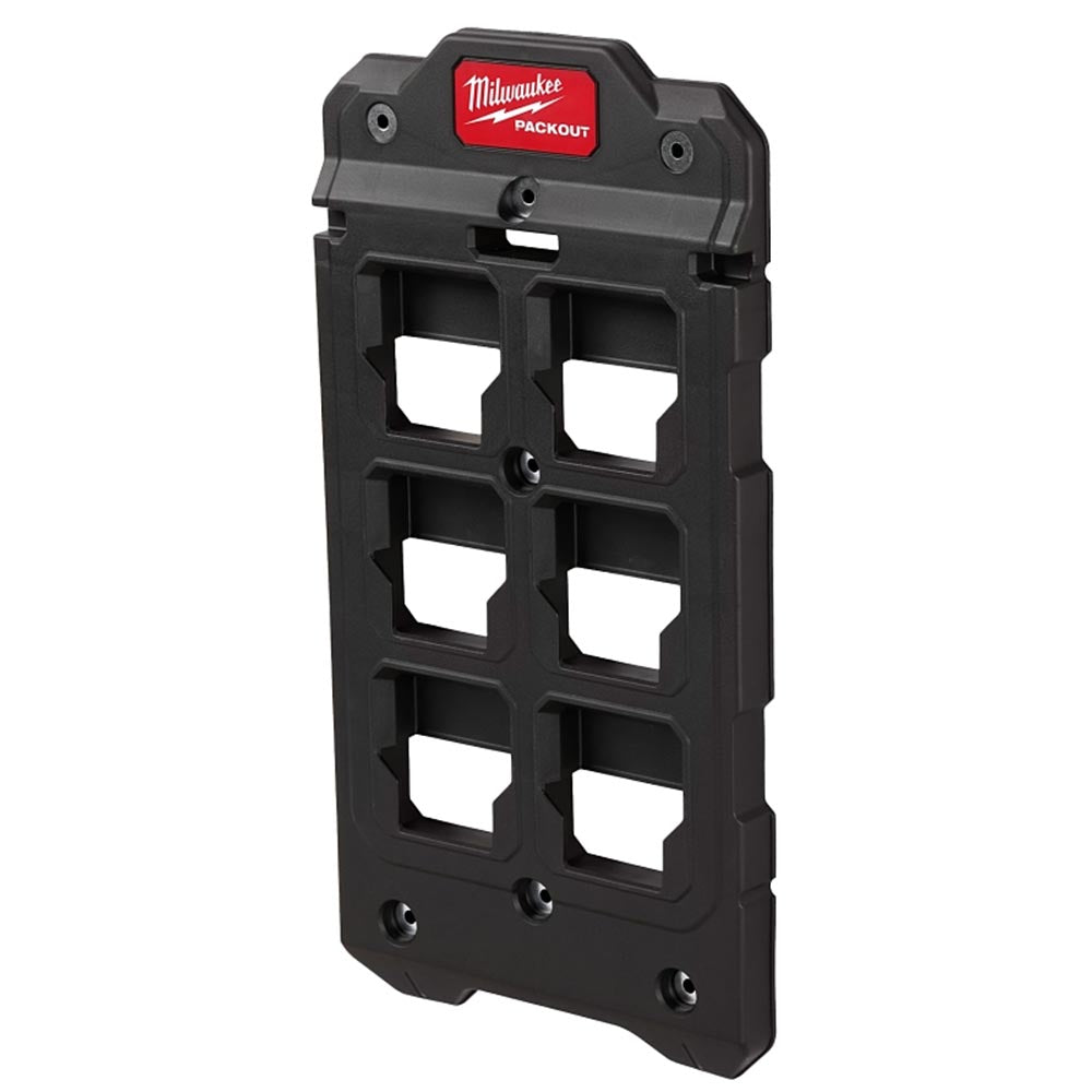 Heavy-duty Milwaukee Packout wall plate featuring a modular grid layout and red logo at the top center.