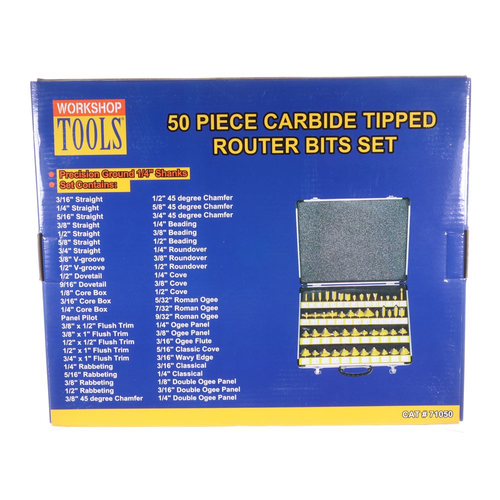Workshop Tools 50pc 1/4in Shank Router Bit Set - 71050