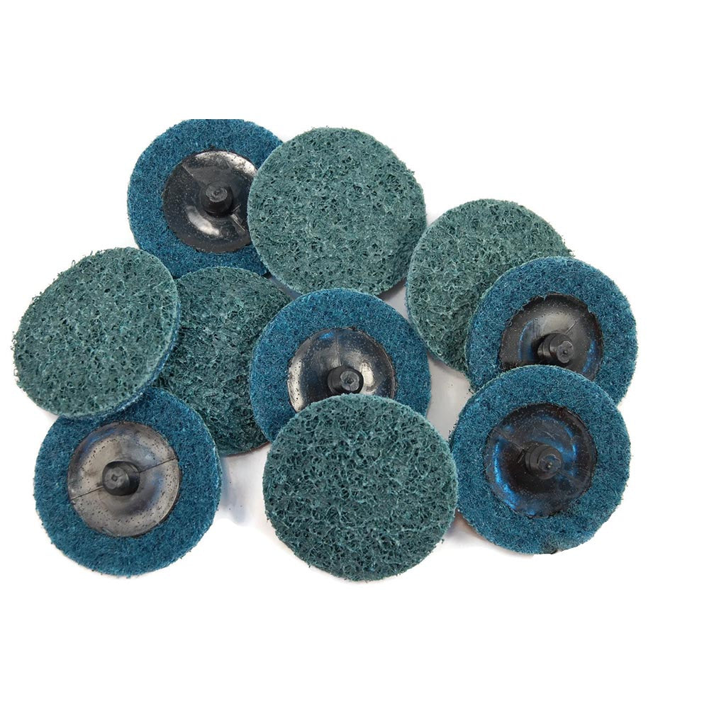 Abrasive conditioning discs featuring coarse green fibers and durable plastic backing for easy mounting.