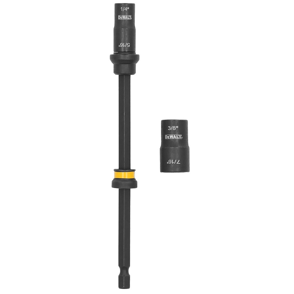 DeWalt impact-ready extension bit with attached socket and additional socket, designed for durability.
