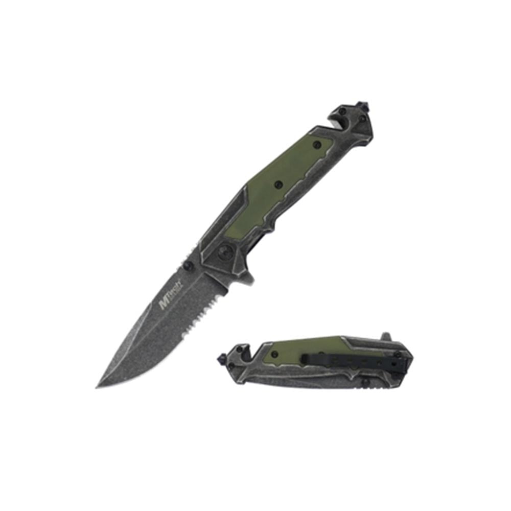 MTech 3.25in Spring Assisted Serrated Green Handle Knife - MT
