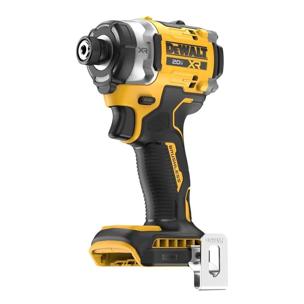 DeWalt 20V XR impact driver with a compact frame, brushless motor, ergonomic grip, and quick-change hex chuck.