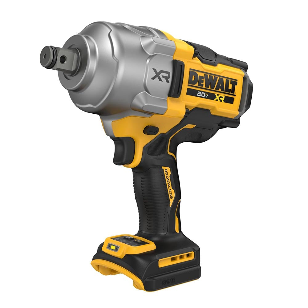 DeWalt 20V XR impact wrench with a compact brushless motor, ergonomic grip, and durable metal anvil for sockets.