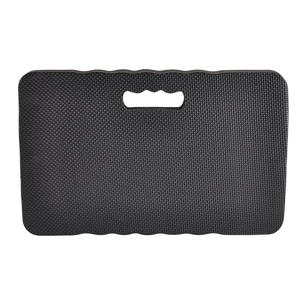 Rectangular kneeling pad with a textured surface, scalloped edges, and a built-in handle cutout at the top.