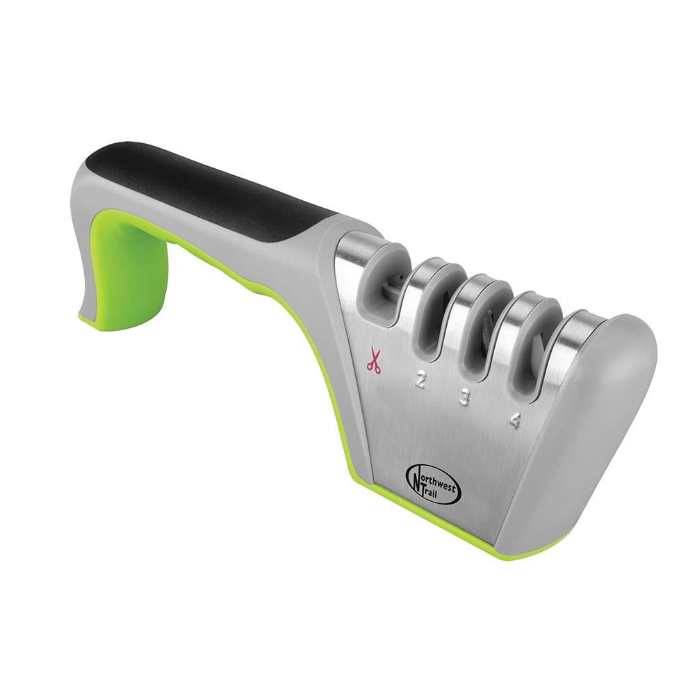 Northwest Trail sharpener with four numbered slots and ergonomic handle featuring a textured grip.