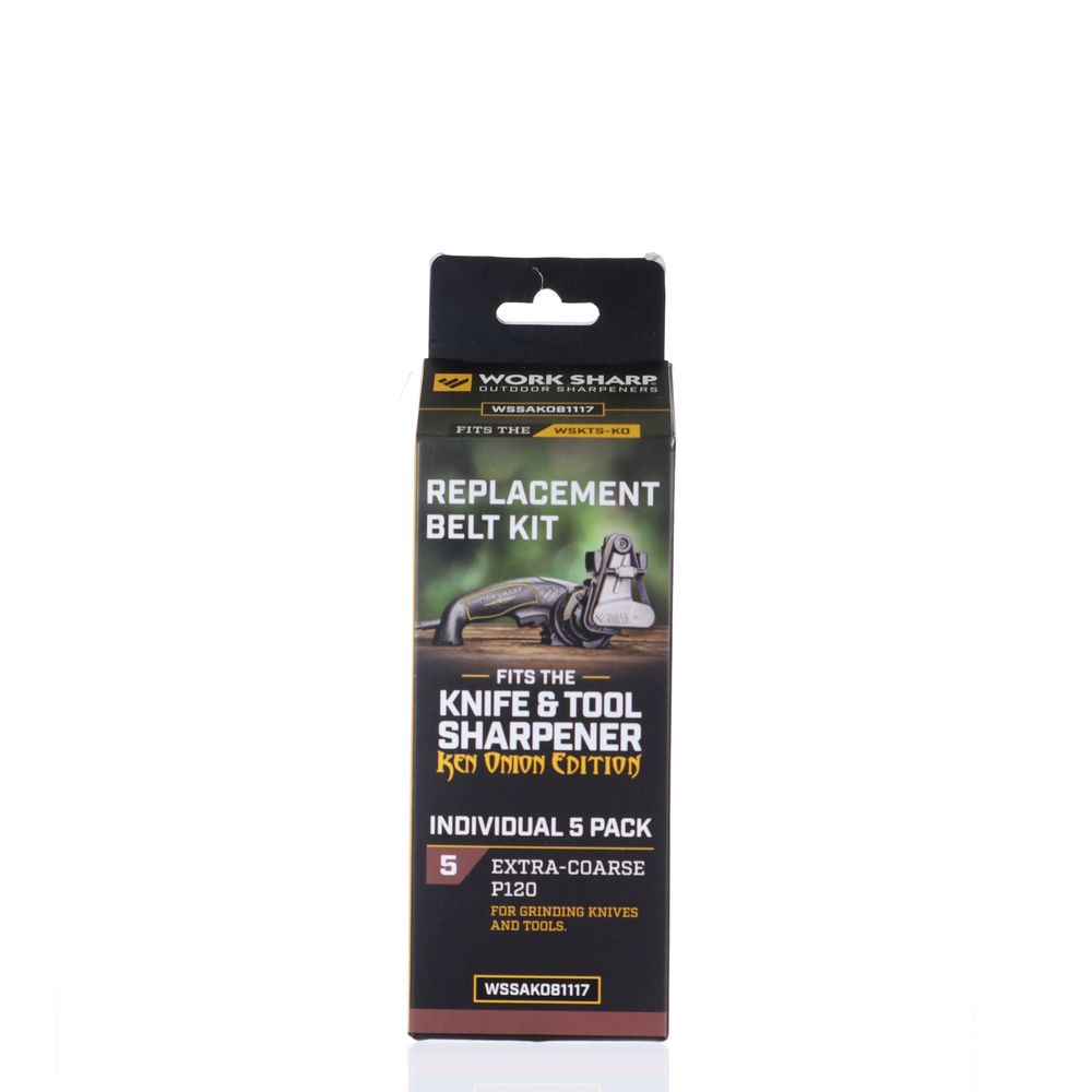 Work Sharp replacement belt kit with knife and tool sharpener, extra-coarse P120, individual 5 pack.
