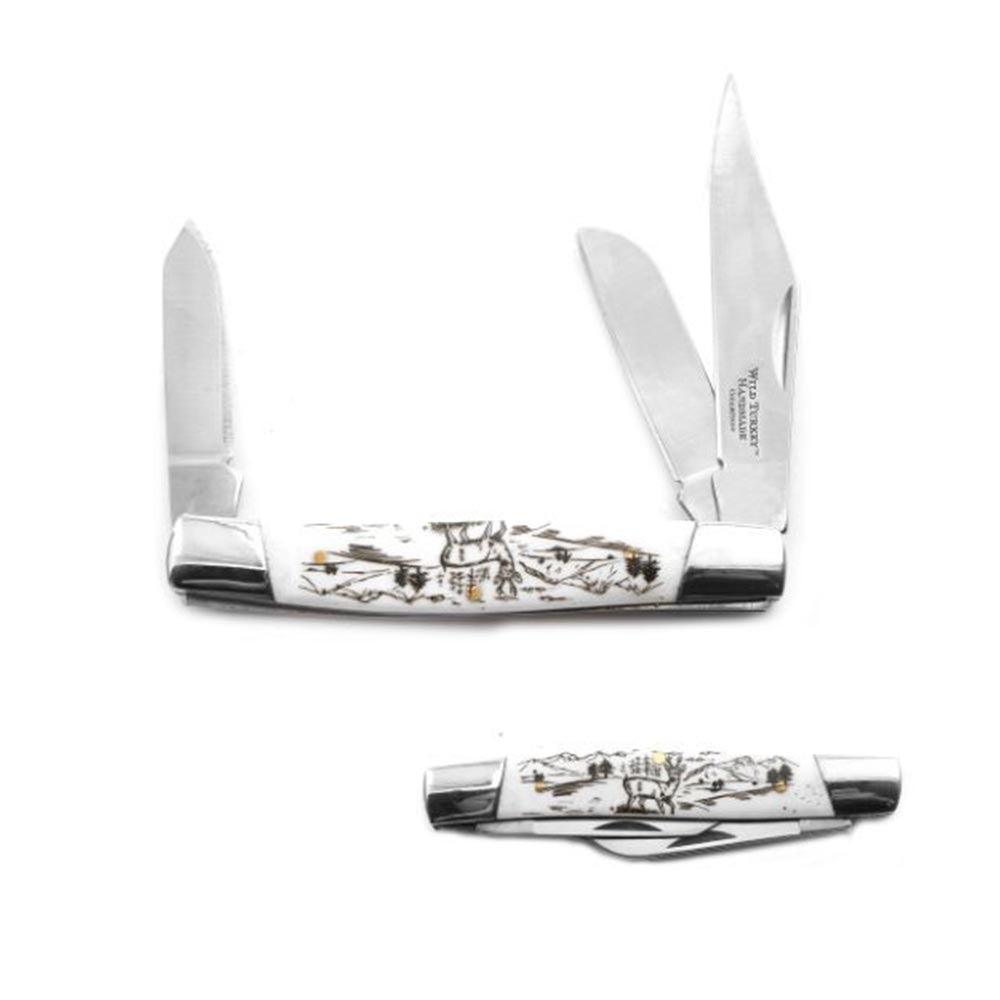 Deer Antler Handle 4in 3 Blade Gentlemans Knife - WT-323DR