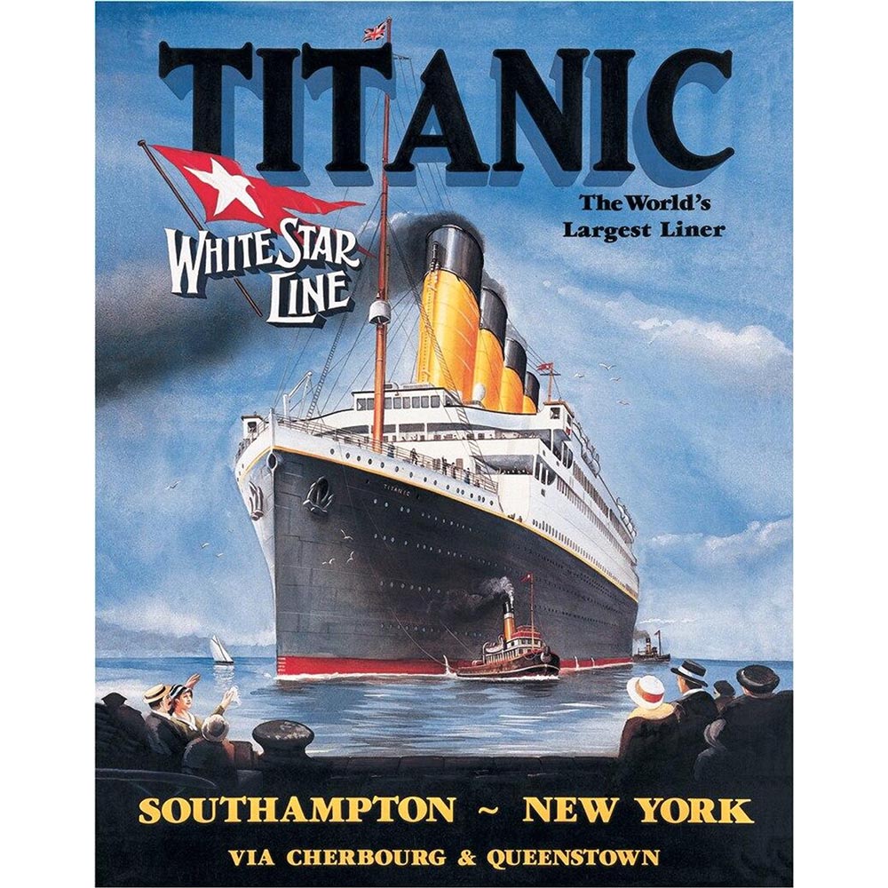 Vintage Titanic poster promoting the White Star Line's voyage from Southampton to New York.