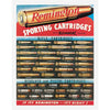 Vintage Remington sign featuring a detailed assortment of sporting cartridges, categorized by type with bold branding.