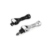 Two compact ratcheting tools with knurled handles, swivel heads, and interchangeable bit attachments
