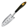 Centurion garden trowel with a polished stainless steel blade marked with measurements and a black ergonomic handle.