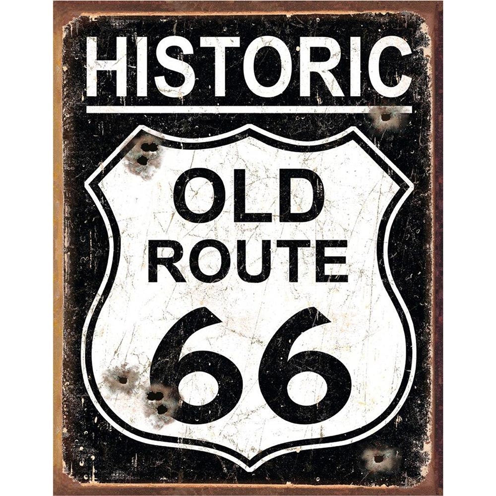 Vintage "Historic Old Route 66" sign with a weathered finish, featuring the iconic highway shield design.