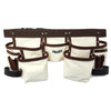 Canvas tool belt by AWP featuring several deep pouches, brown trim, and reinforced rivets for added strength.