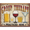 Sign featuring the phrase "Group Therapy Practiced Here" with images of various drink glasses below.