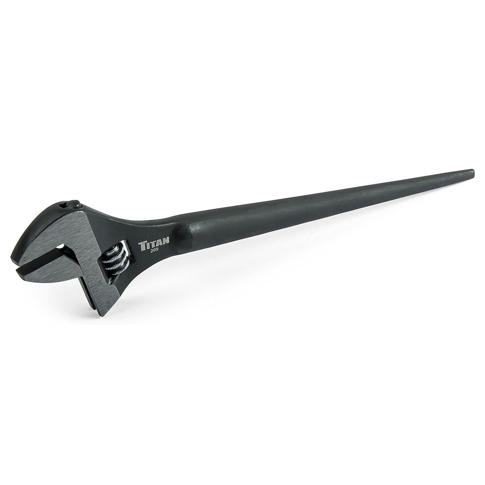 Titan adjustable spud wrench with tapered handle for aligning bolt holes and adjustable jaw for gripping fasteners