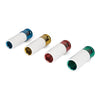 Set of four long sockets with white outer sleeves and color-coded hex ends in blue, gold, red, and green