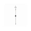 Tall steel memorial stake featuring narrow shaft, plastic fastener, and molded translucent cross at upper end