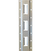 Metal E-track rail section with evenly spaced oval cutouts and circular mounting holes along the edges.