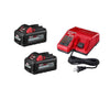 Milwaukee M18 battery set with rectangular design, molded grip texture, and bright red release tabs