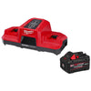 Milwaukee M18 REDLITHIUM FORGE XC8.0 battery and dual-port super charger featuring a rugged, high-capacity build.