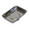 Small rectangular stainless steel magnetic tray with raised edges and a circular magnet at the bottom.