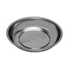 Shallow round metal tray with raised edges, polished finish, and embossed GRIP logo in the center