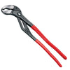 Knipex Cobra water pump pliers featuring a robust black metal head, sharp jaw ridges, and extended red handles.