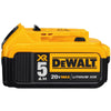 DeWalt 20V Max XR 5Ah lithium-ion battery pack with a compact, rectangular design and yellow-black casing.