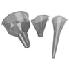 Set of three translucent plastic funnels in varying sizes, each with a wide top and narrow spout for flow control
