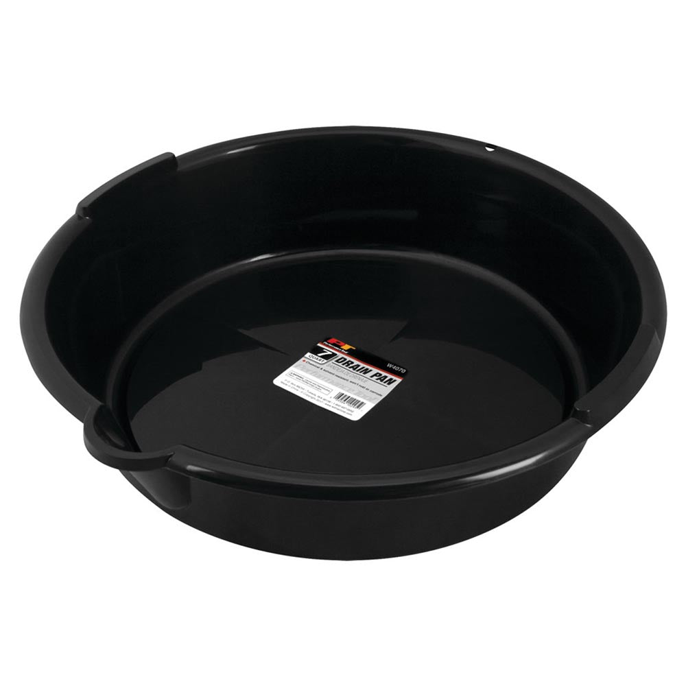 Circular black container featuring low-profile design and central label on interior bottom surface