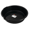 Circular black container featuring low-profile design and central label on interior bottom surface