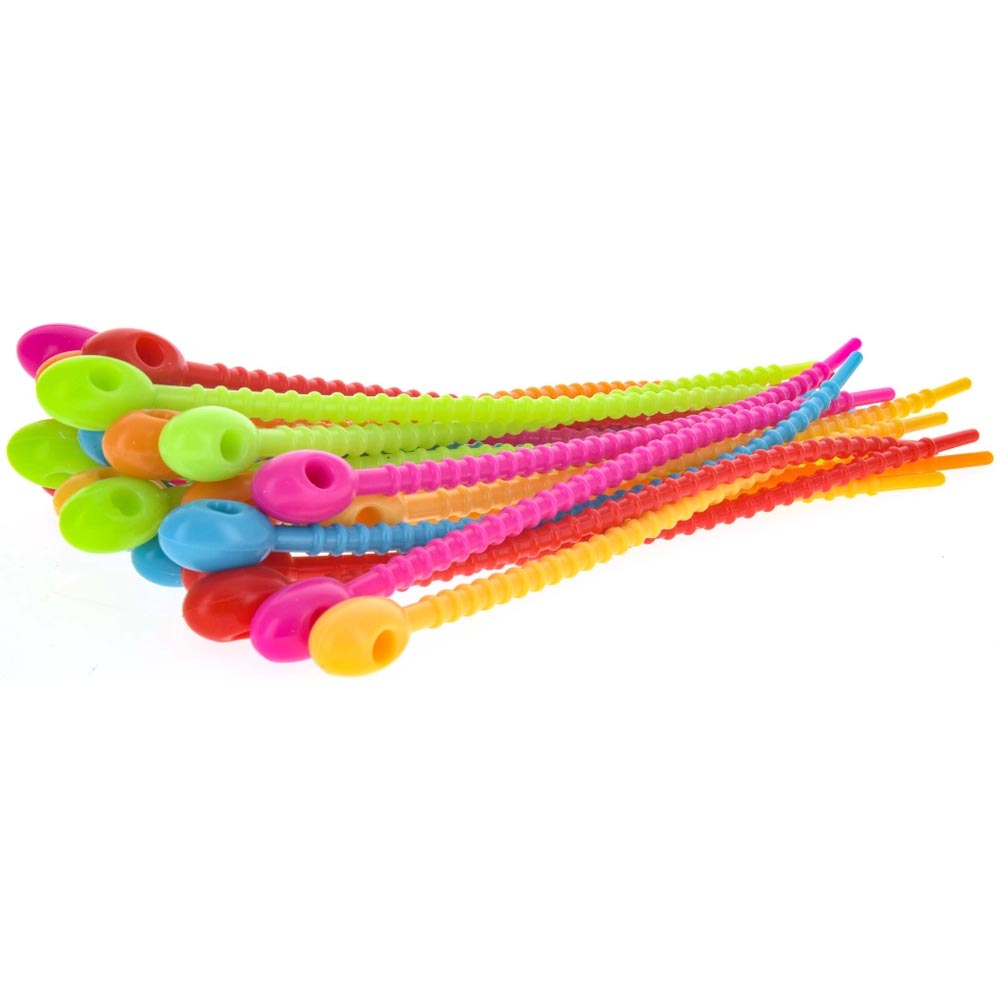 Bundle of reusable cable ties featuring textured grip body, looped closure tips, and vibrant mixed finish