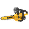 DeWalt chainsaw with 12-inch bar, ergonomic rear handle, and vented motor housing near front grip