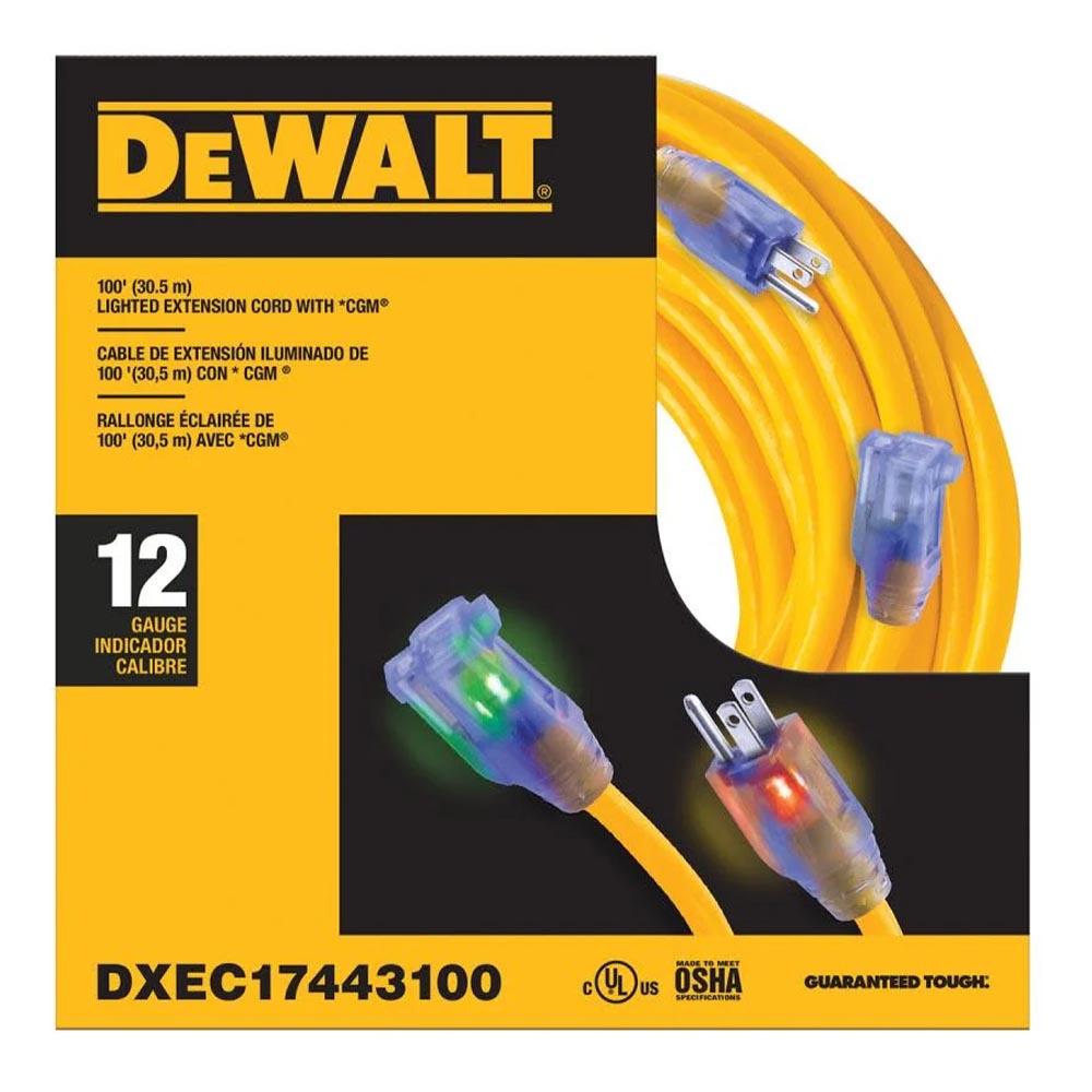 Dewalt 100ft 12/3 Extension Cord w/ Lighted Ends - DXEC17443100