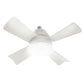 Compact fan featuring a standard screw base, a smooth cylindrical body, four aerodynamic blades, and a built-in light.