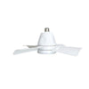 Compact ceiling fan with a screw-in base, a rounded central hub, and four slightly curved blades extending outward.