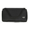 Black nylon pouch with a textured exterior and flap closure, featuring a small white logo in the corner.