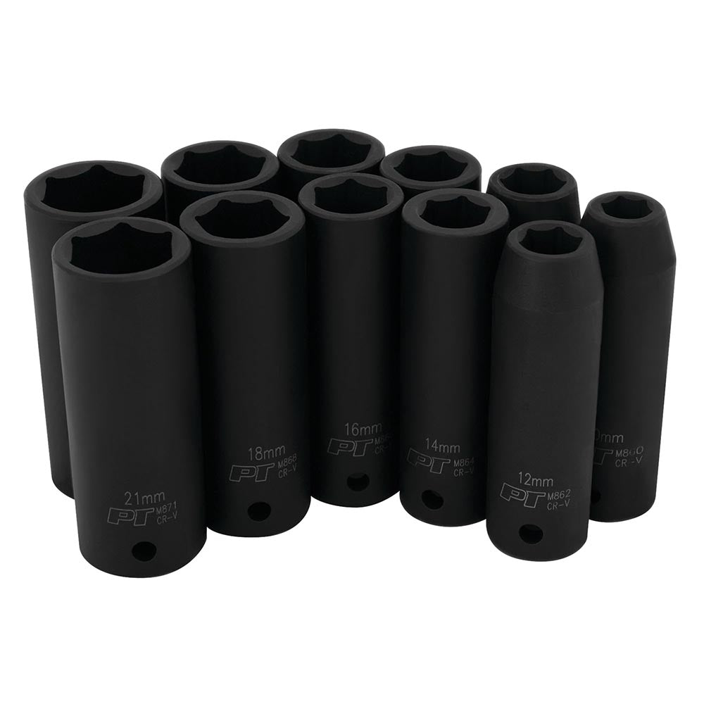 Performance Tool 11pc 1/2in Dr Metric Impact Grade Deep Socket Set - M591DB