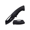 MTech USA folding knife with a black stainless steel blade, textured handle, and a wide cutout for easy opening.