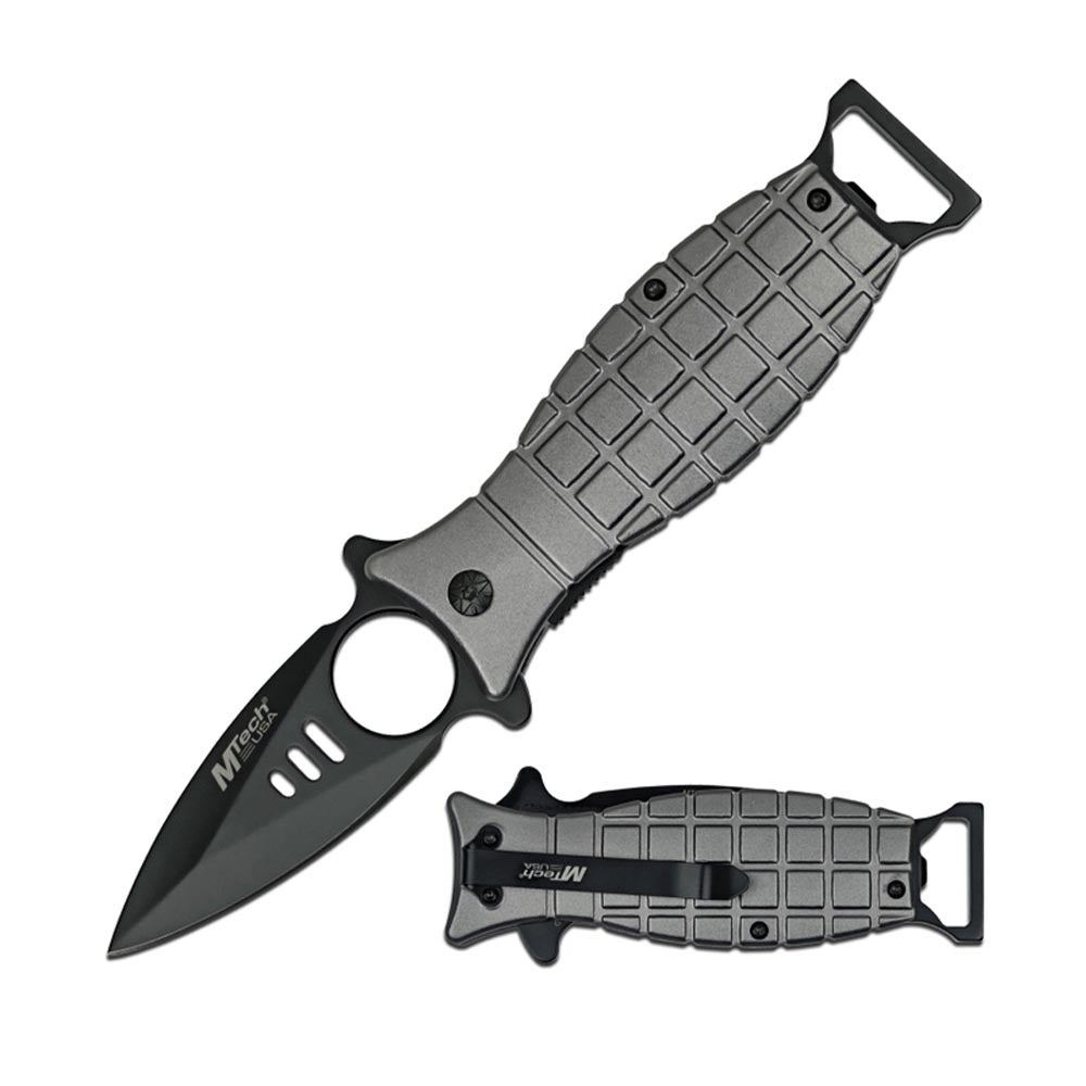 MTech 3.25in  Spring Assisted Gray Grenade Knife - MT-A1588GY