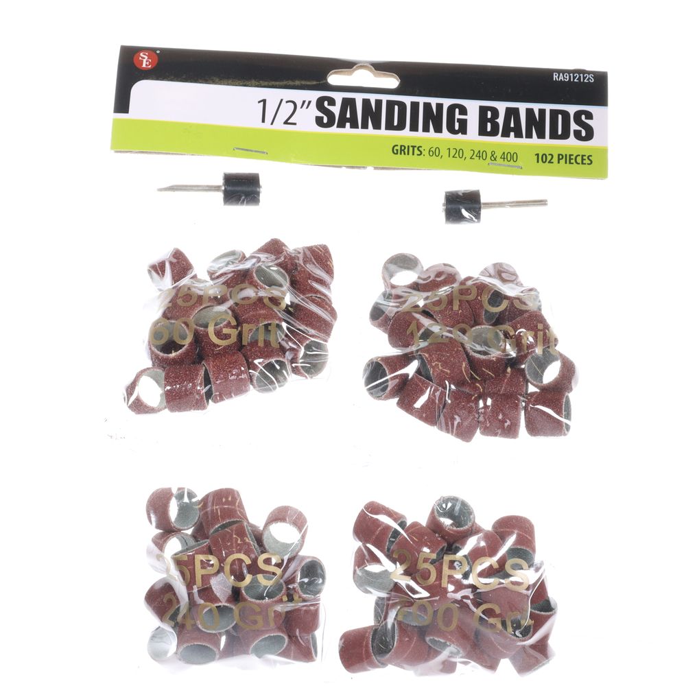 1/2in x 1/2in Assorted Grit Sanding Drums w/ 2 Mandrels - RA91212S