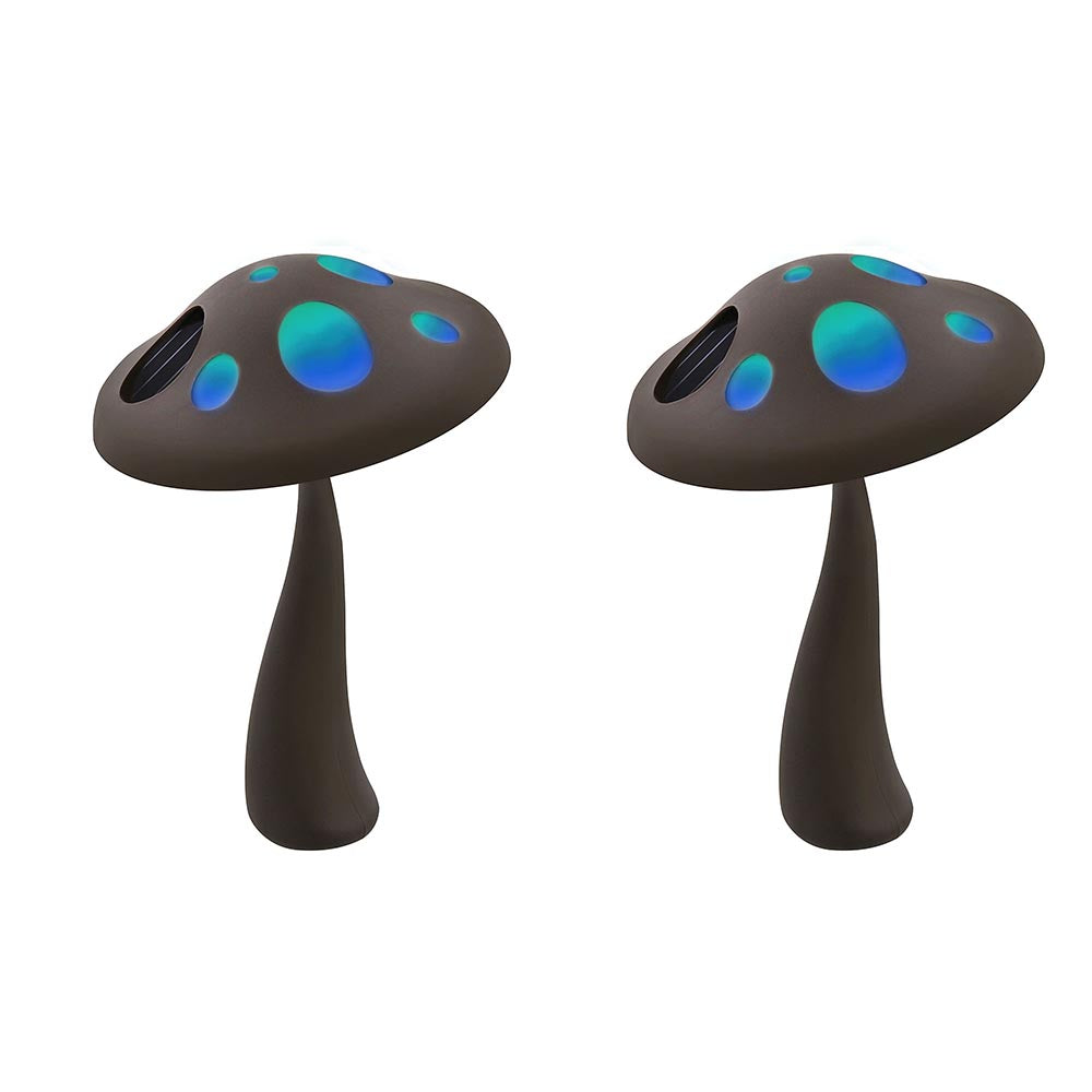 Pair of mushroom-shaped figures with rounded caps and scattered glowing oval inlays on each top